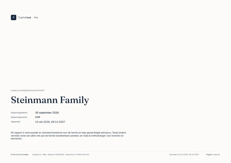 Voorpagina van het familievermogensrapport van de Steinmann Family, rapportagedatum 30 september 2026.